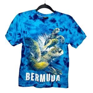 HOT EAGLE / Bermuda blue tie dye turtle vacation t-shirt / S